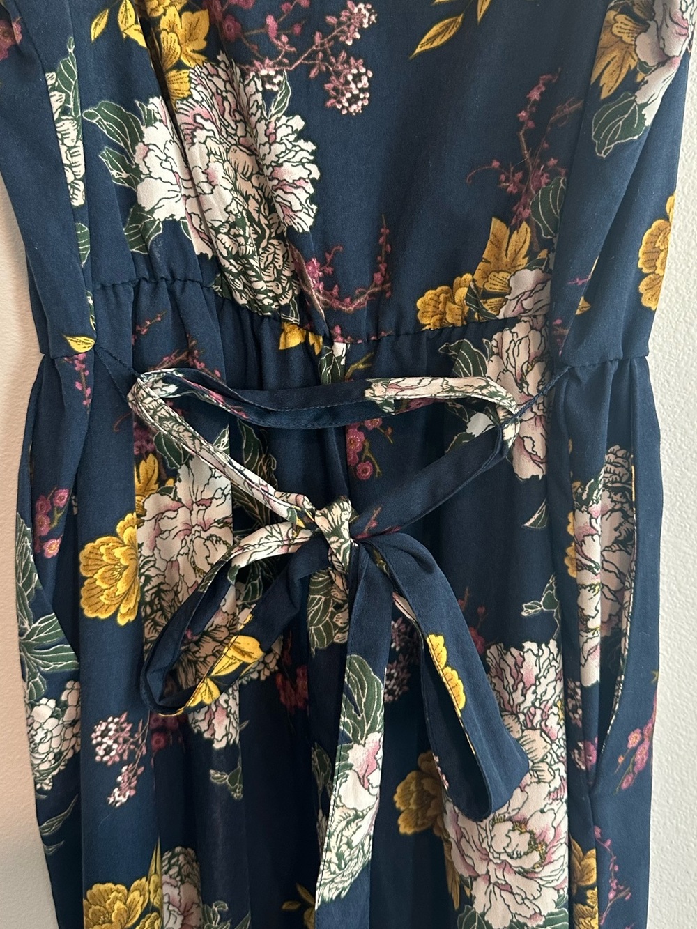 Leith Navy Floral Adjustable Spaghetti-Strap Jumpsuit With Pockets - SIZE M - Picture 8 of 12